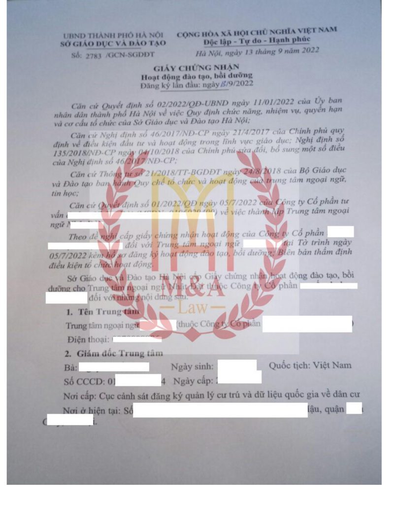 giấy chứng nhận hoạt động bồi dưỡng ttnn