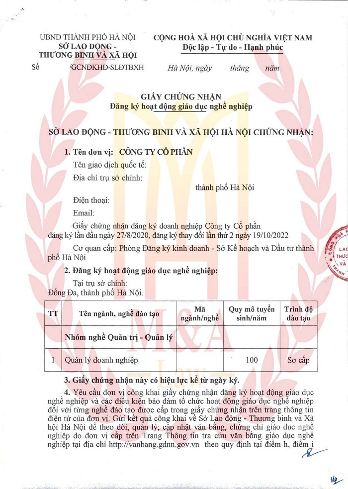 giấy phép đào tạo nghề